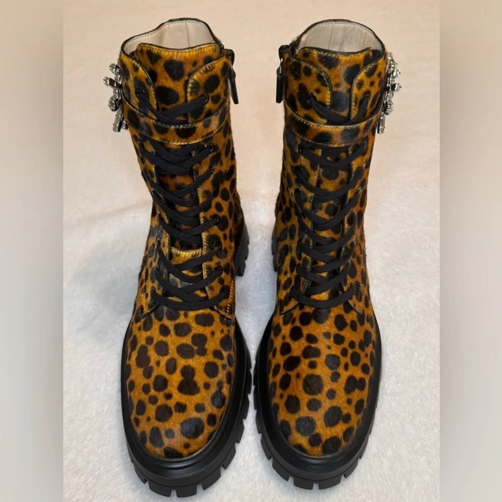 Stuart Weitzman Women's Crystal Nova Buckle Bedford Combat Boots NEW W/O TAGS - Picture 2 of 6